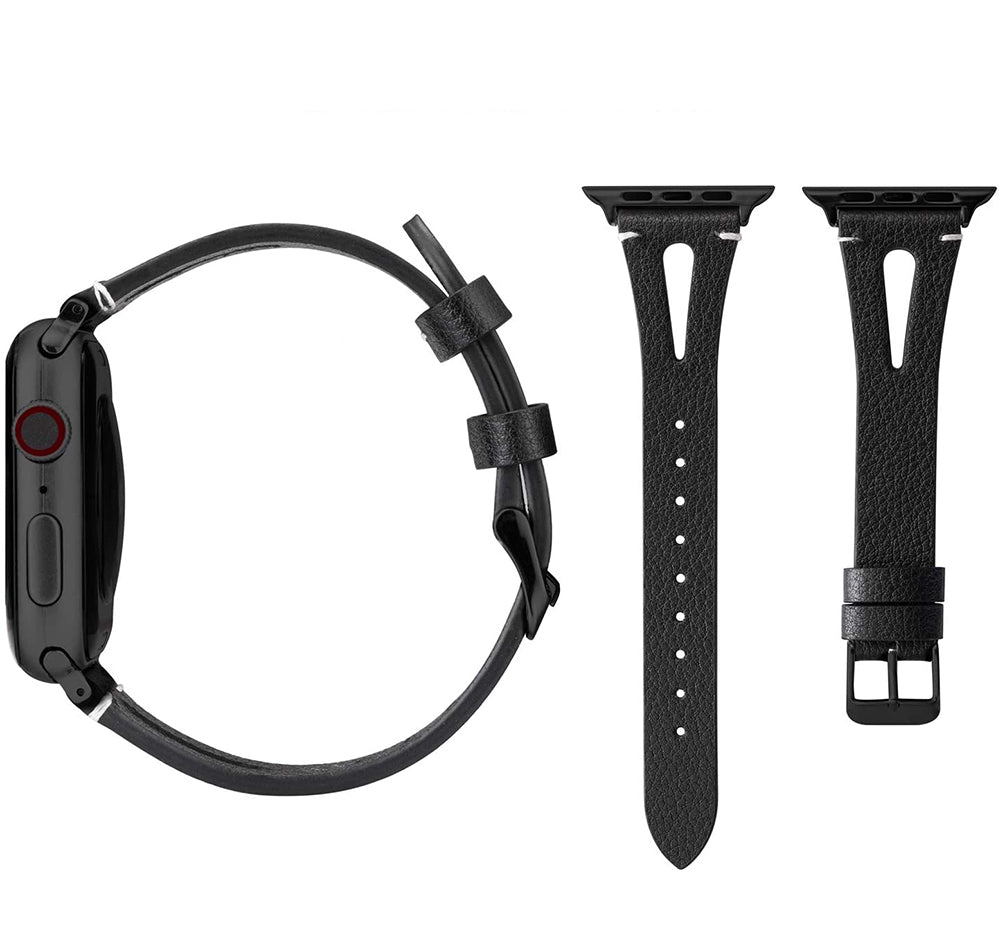 Fashion Triangle Hole Leather Watch Band For Apple Watch SE/6/5/4/3/2/1(Black)