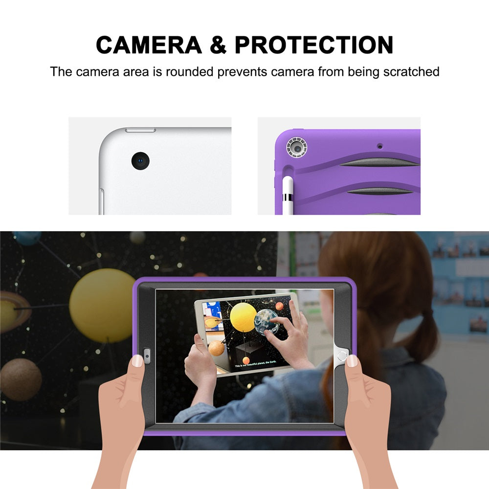 Shock Wave Kickstand Case Anti-Fall Protection With Pencil Holder+Cap For New iPad 7 10.2inch(2019)-Purple