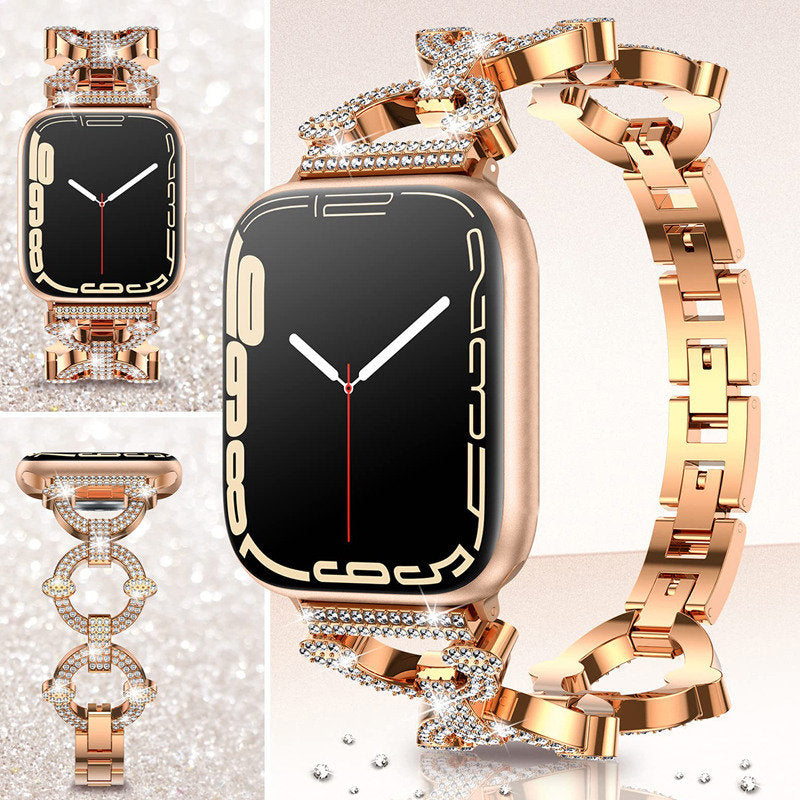 Bling Strap Full Diamonds Metal Jewelry Band for Apple Watch-Rose Gold