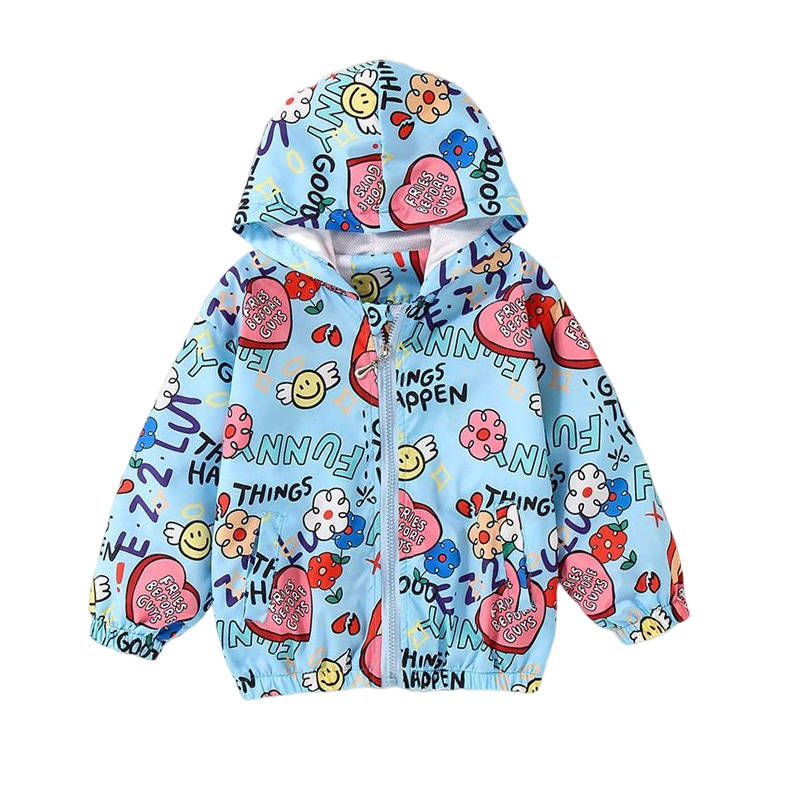 Girls Rain Jackets Lightweight Hooded Cotton Raincoats Windbreakers for Kids-BlueGraffiti