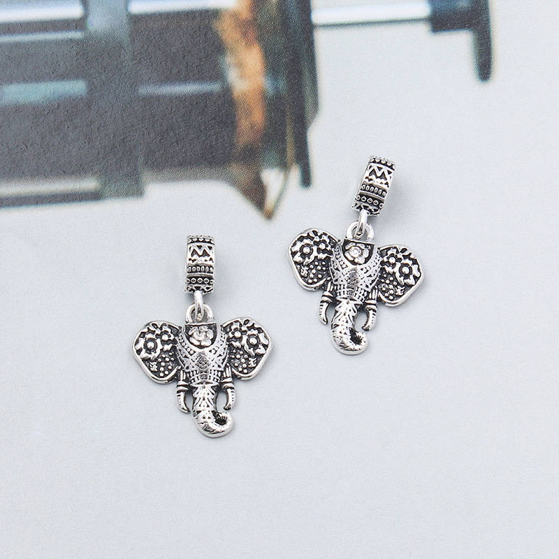 Lucky Elephant with Flower Charms Dangle Bead
