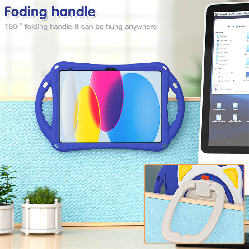 Cat Tablet Case For iPad 10th Kids Friendly with Handle Stand-DarkBlue