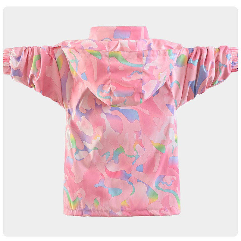Girls Outdoor Jacket Floral Fleece Removable Light Windproof with Hood-Pink