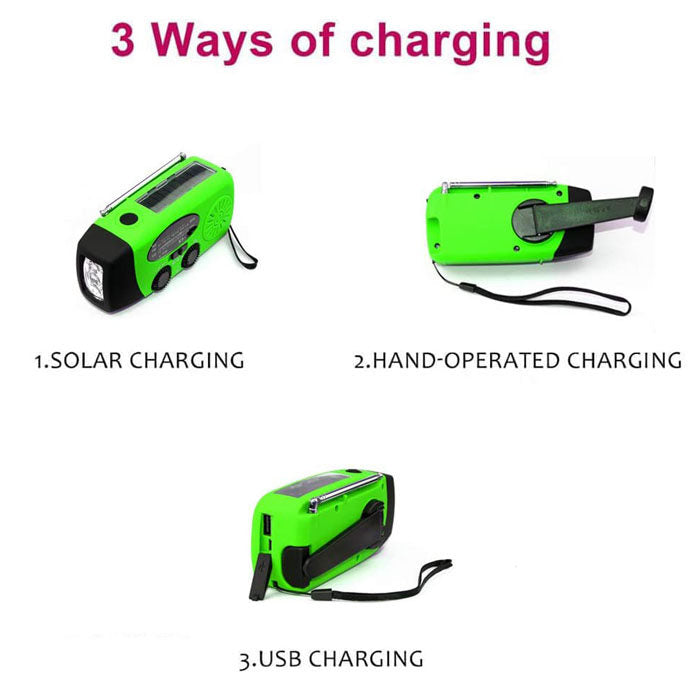 Weather Radio Hand Crank Self Powered Solar Emergency Radios With LED Flashlight-Green