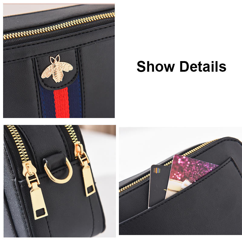 Bee Crossbody Purse for Women Colorful Woven Shoulder Straps Handbag-Pink