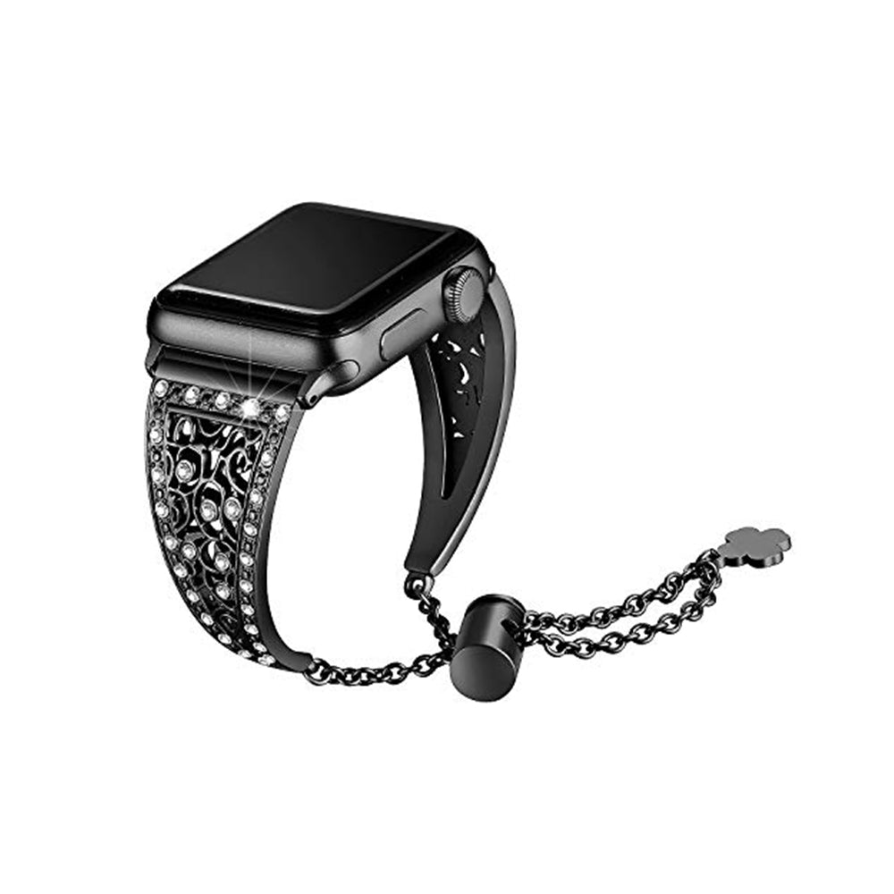 Hollow Retro Metal Watch Band With Diamond For Apple Watch SE/6/5/4/3/2/1(Black)
