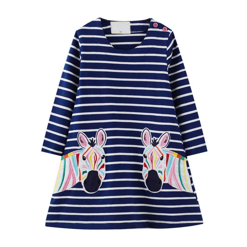Toddler Girl Cartoon Dress Zebra Print Striped Long Sleeve Dress