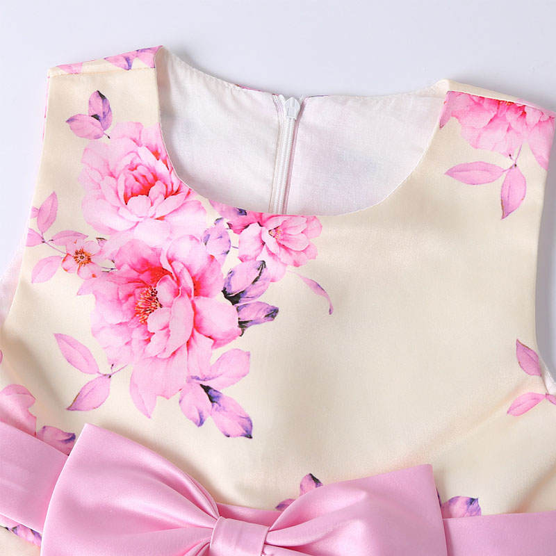 Girls Sleeveless Dresses Flower Girl Wedding Dress Elegant Floral Dress-Pink
