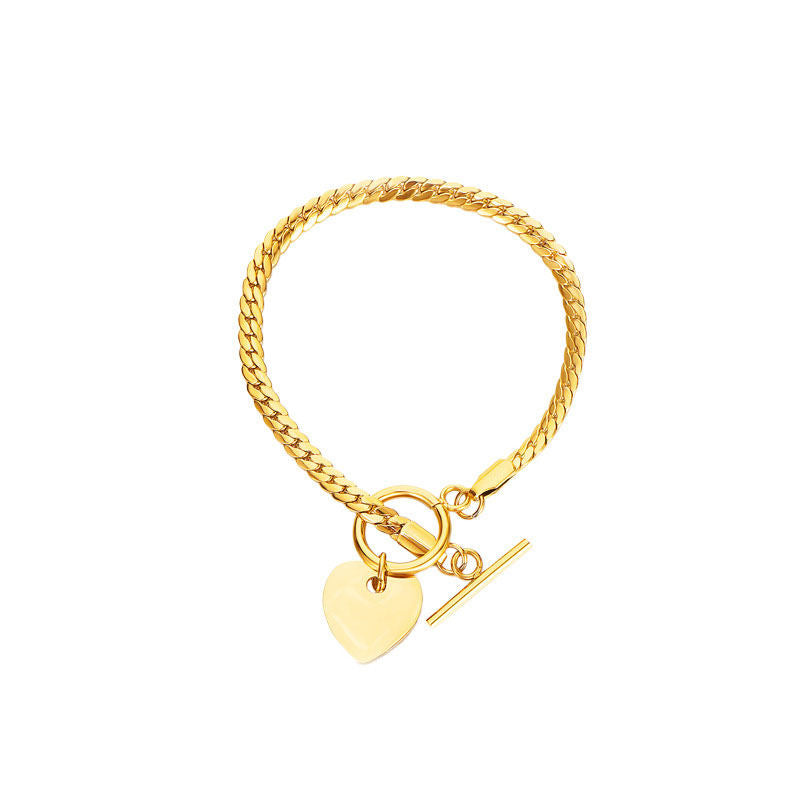 Heart Pendant Necklace Bracelet Earrings 3 Piece Set-Gold
