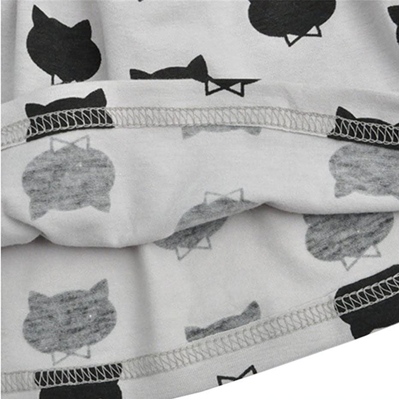 Girls Holiday Dress Graffiti Cat Printed Long Sleeve Toddler Dresses-Gray