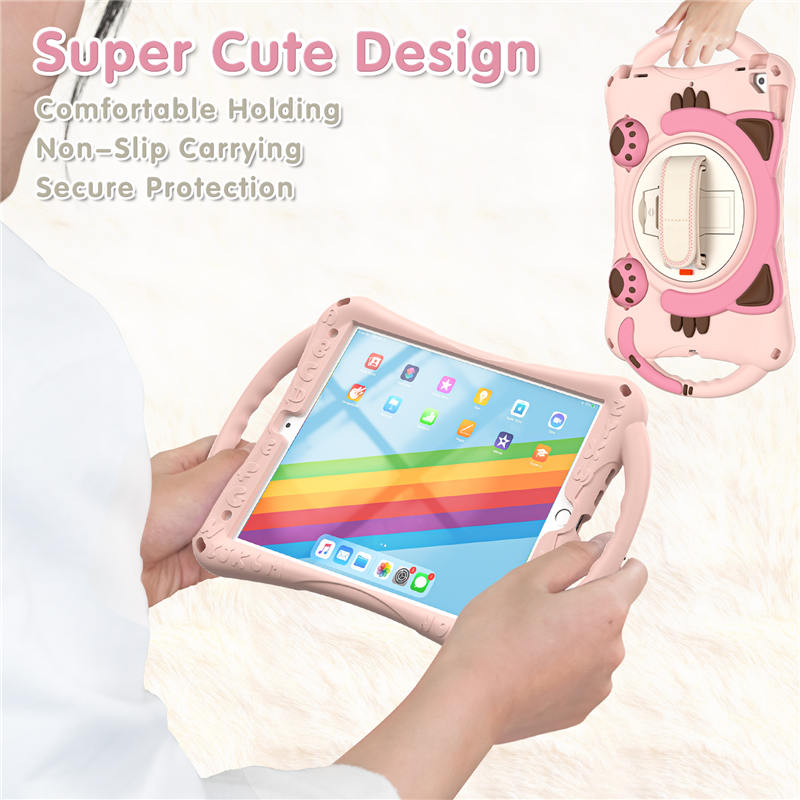 CatA iPad Silicone Case For iPad 10.2 Air10.5 Pro10.5 Built-in Handle Stand With a Strap-Pink