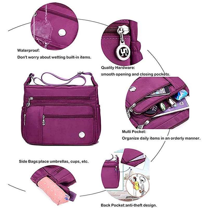 Women Shoulder Handbag Roomy Multiple Pockets Fashion Crossbody Purse-Purple