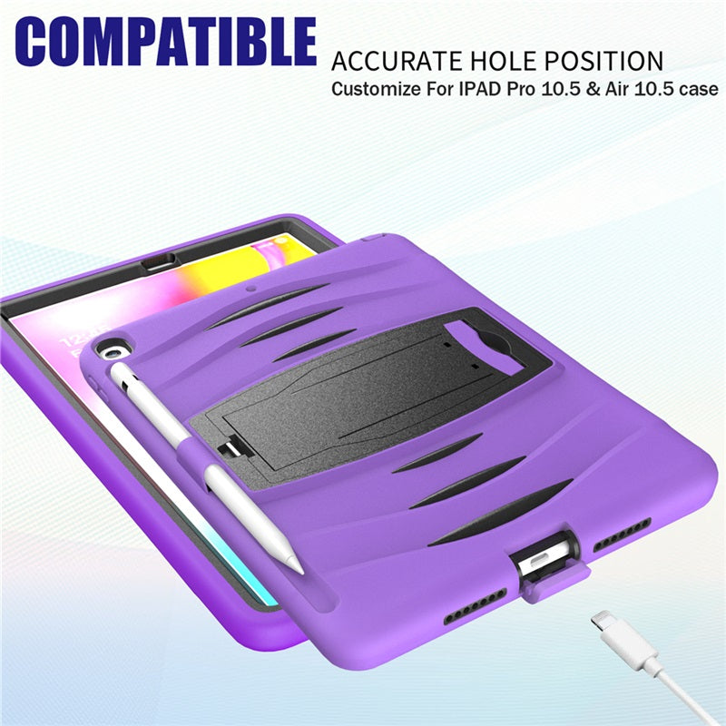 Shock Wave Kickstand Case Anti-Fall Protection With Pencil Holder For 10.5inch iPad Air3/iPad Pro10.5-Purple