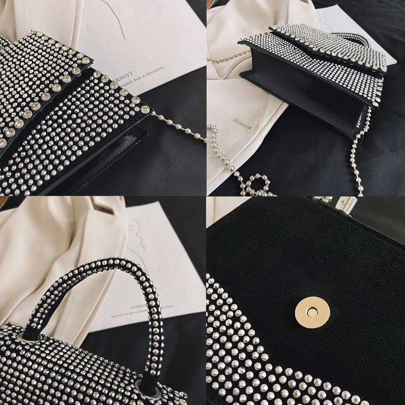 Glitter Rhinestone Crossbody Evening Bag Bling Clutch Purse for Women-Black