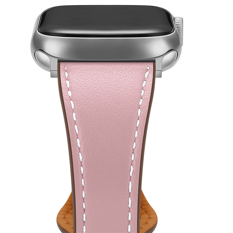 Apple Watch Strap Solid Color Leather for iWatch Series 7/SE/6/5/4/3/2/1-Pink