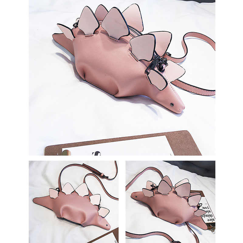 Dinosaur Shoulder Purses PU Stegosaurus CrossBody Bag for Girl Women-Pink