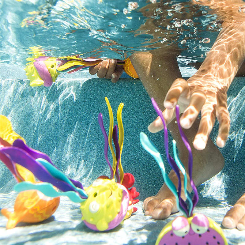 Baby Diving Pool Toy 1 Hippo Net & 4 Water Toys for Kids 3+