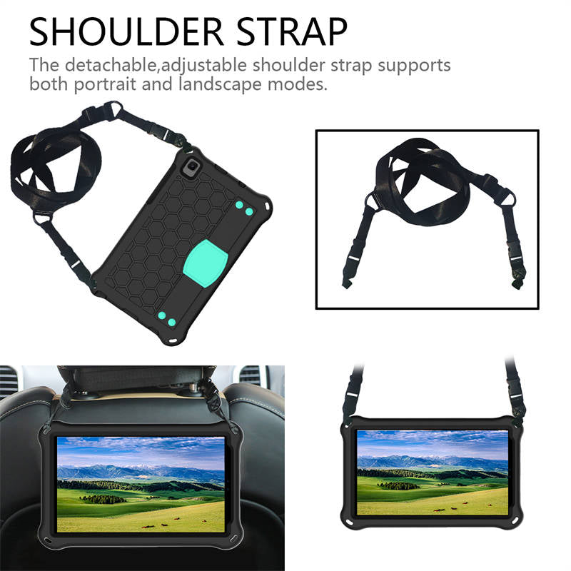Hive Tablet Case For SamSung Tab A7 Lite 8.7(T220/T225) 2021/Tab A8 (P200/P225) 2019 Durable Stand Cover With Shoulder Strap-BlackAqua