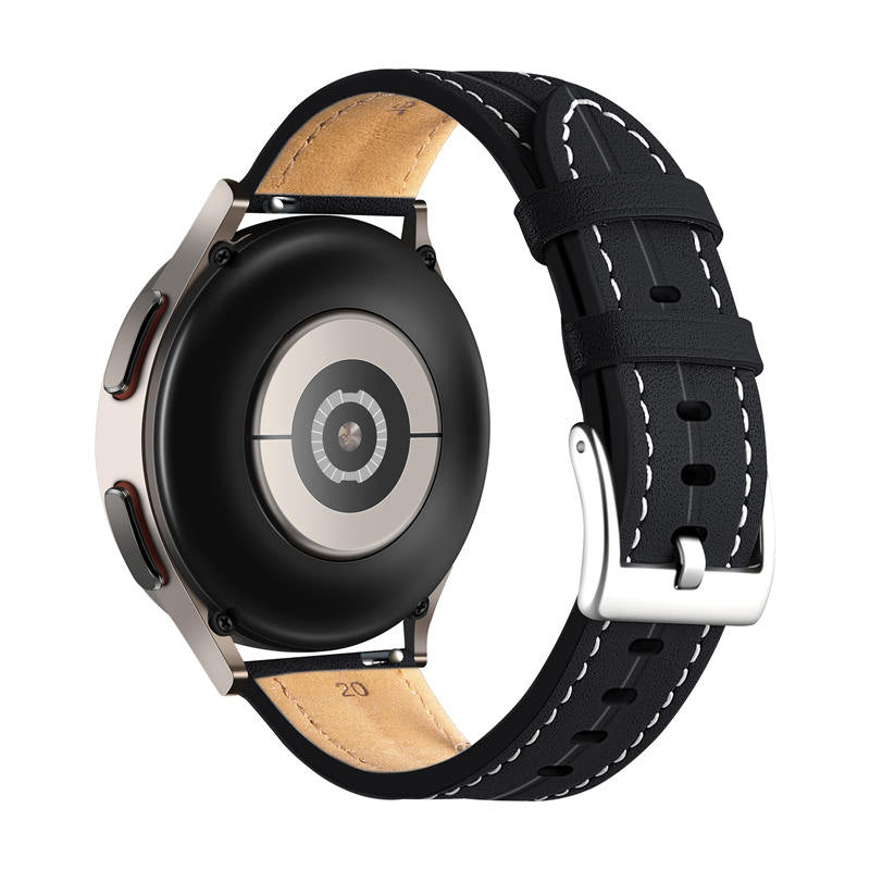 Genuine Leather Watchband Groove for Galaxy Watch 42mm/Samsung Gear S3-Black
