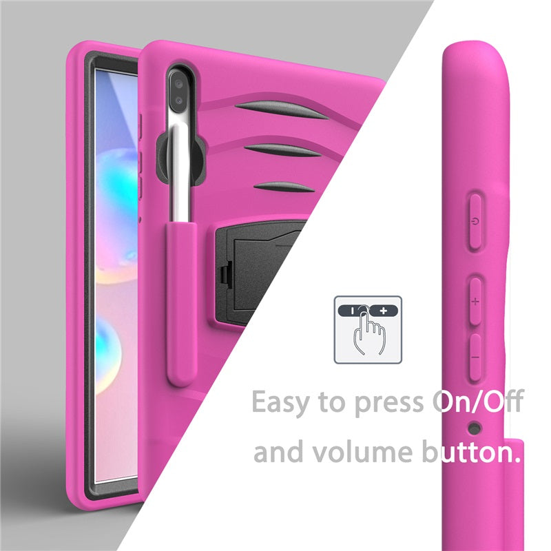 Shock Wave Kickstand Case Anti-Fall Protection With Pencil Holder For Samsung Tab S6 10.5inch T860/T865/T867(2019)-Rose Red