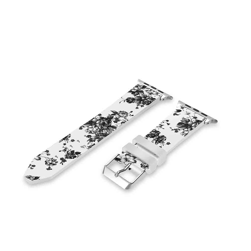 Flower Printing Silicone Watch Band For Apple Watch SE/6/5/4/3/2/1(White Gray)