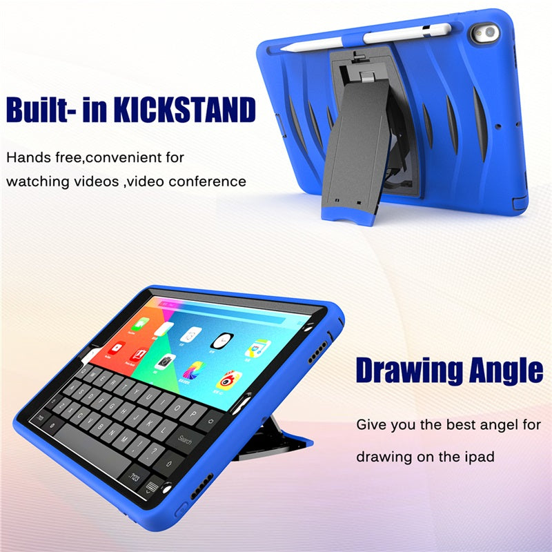 Shock Wave Kickstand Case Anti-Fall Protection With Pencil Holder For 10.5inch iPad Air3/iPad Pro10.5-Blue