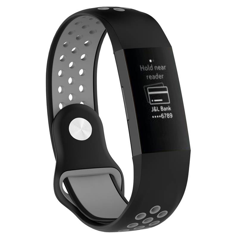 Double Color Porous Breathable Watch Band Silicone Wristband For Fitbit Charge 3 Sport Smartwatch -Black Gray