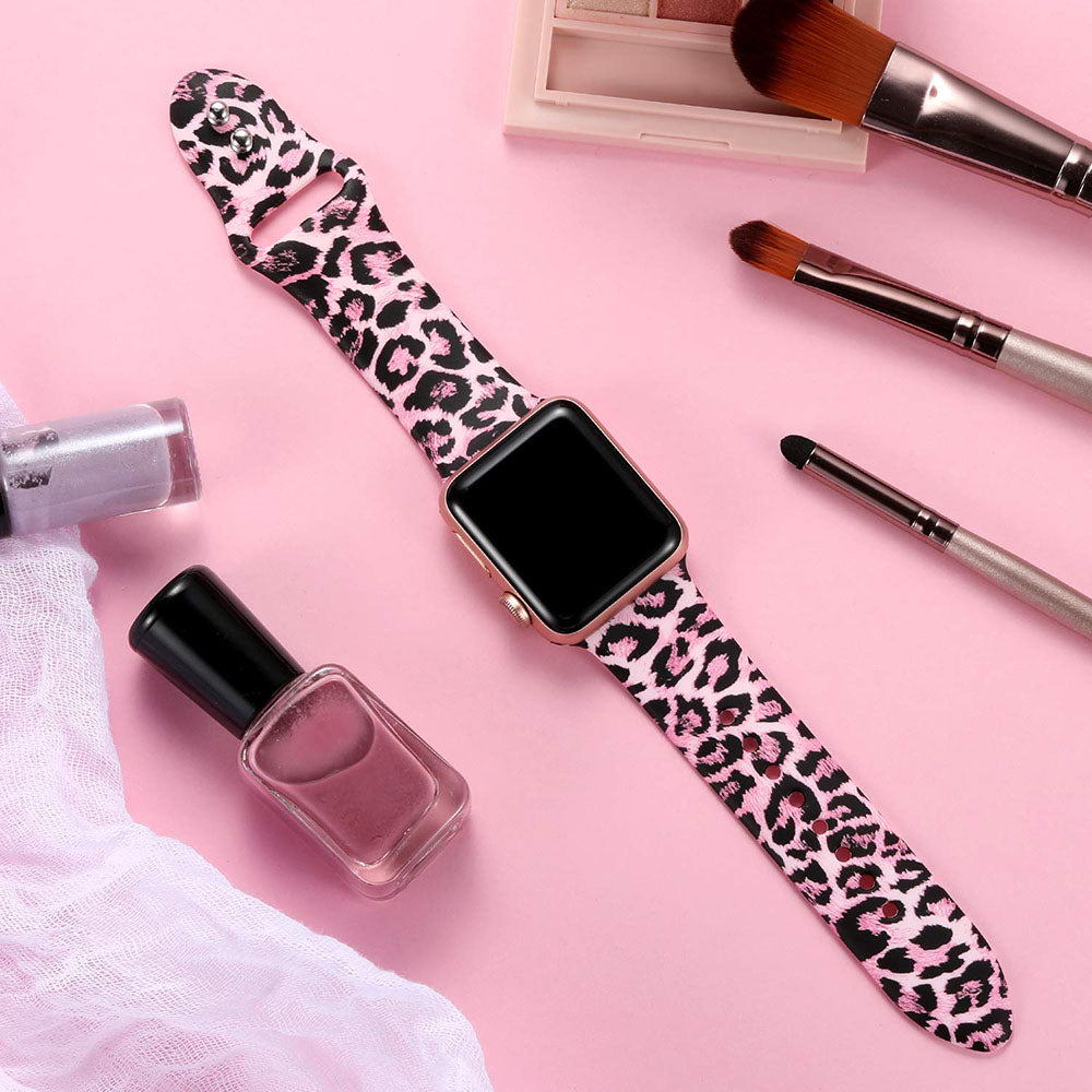 Color Printing Silicone Watch Band For Apple Watch SE/6/5/4/3/2/1(Pink Leopard)