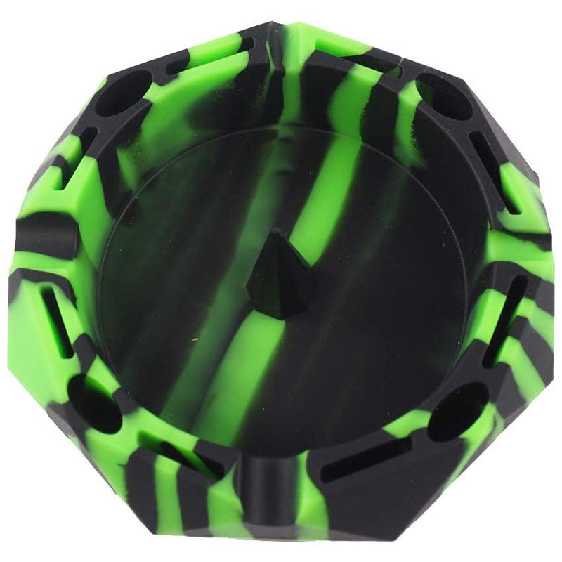 Geometric Silicone Ashtray Eco-Friendly Portable Unbreakable Tabletop Tray for Cigarettes Cigar -Black+Green