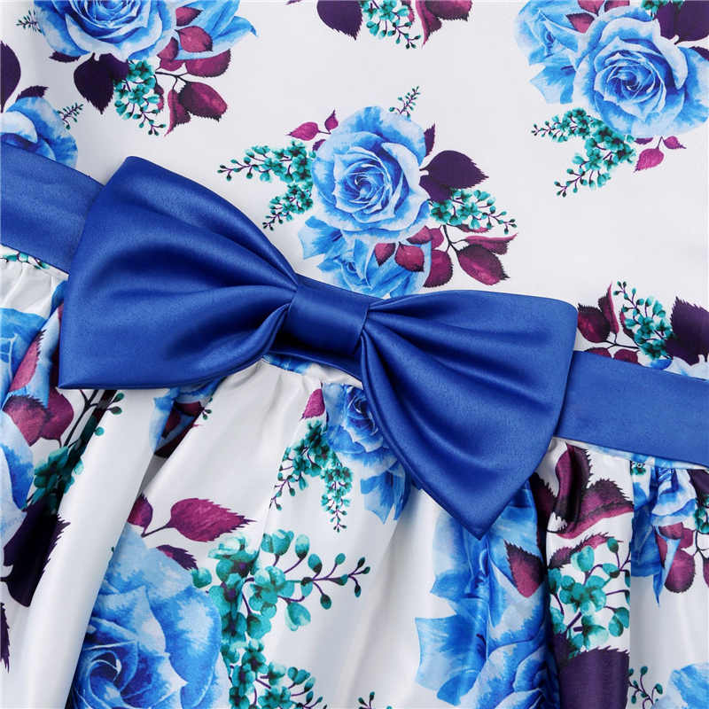 Floral Girls Dresses Summer Girl Clothes Sleeveless Dresses With Bow-Colorful Blue
