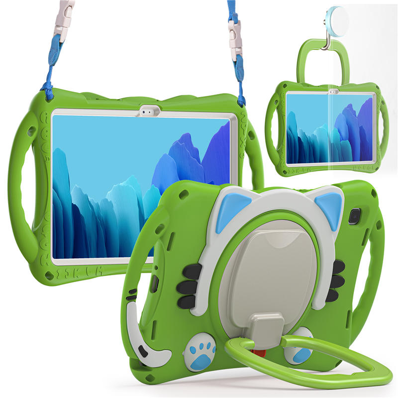CatB Samsung Tablt Case for Tab A7 10.4 T500/T505/T507/T505N Shockproof Shoulder Strap Handle Stand-Green