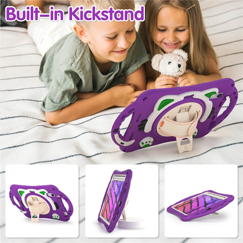 CatA iPad Silicone Case For iPad Mini 6 Built-in Handle Stand With a Strap-Purple