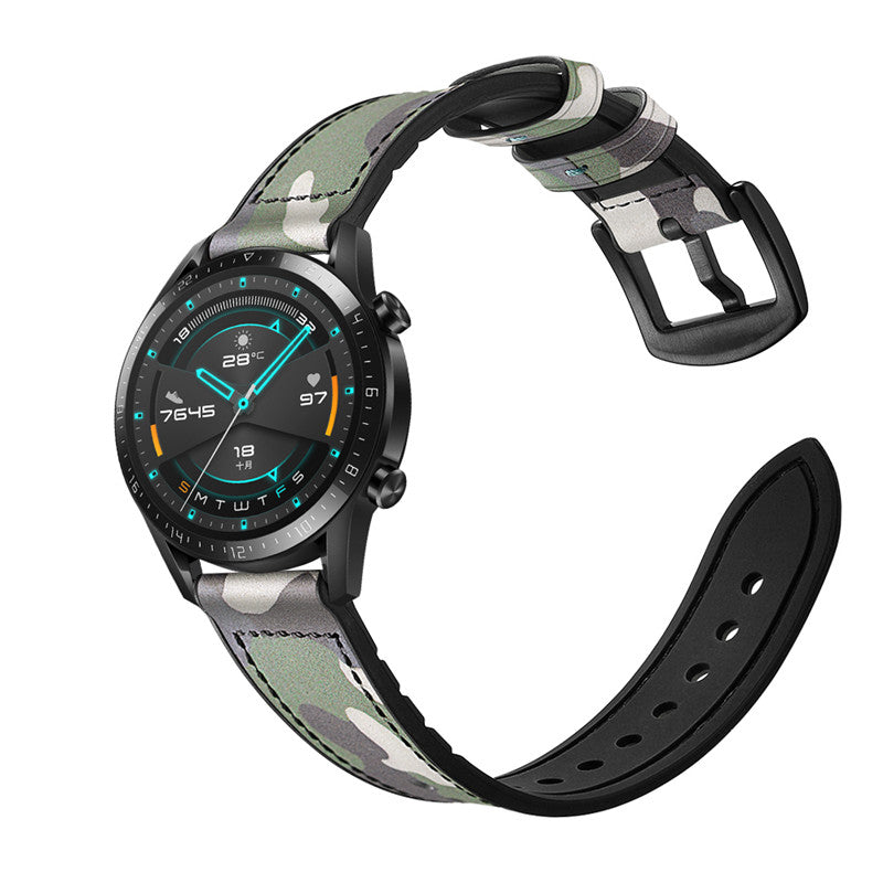 Silicone + Leather Watch Band for Apple iwatch Series SE- Cam Green