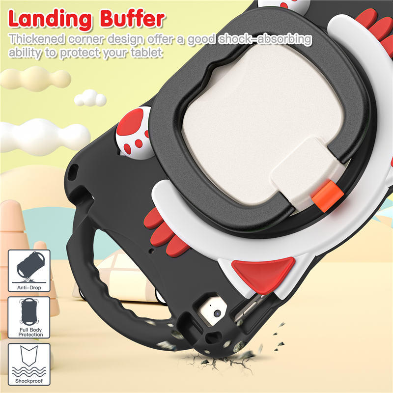 CatB Silicone Case For iPad Mini 5 4 3 2 1 Shockproof Shoulder Strap Handle Stand-Black Red