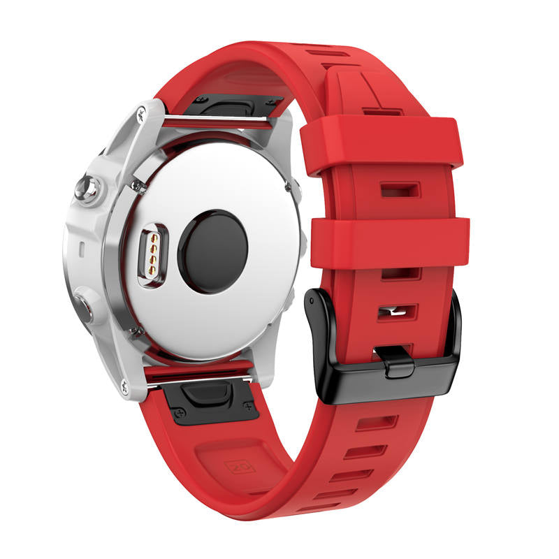 Silicone Replacement Band 20mm Quick Release Easy Fit For Garmin Fenix 5S/5S Plus/6S/6S Pro Smartwatch Black Steel Buckle-Red