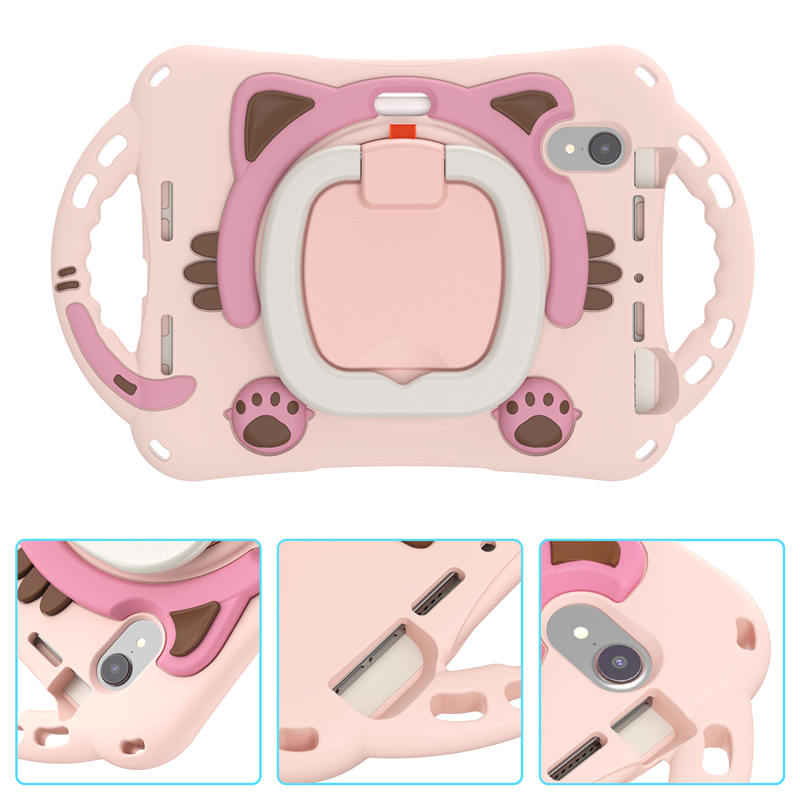 CatB Silicone Case For iPad Mini 6 Shockproof Shoulder Strap Handle Stand-Pink