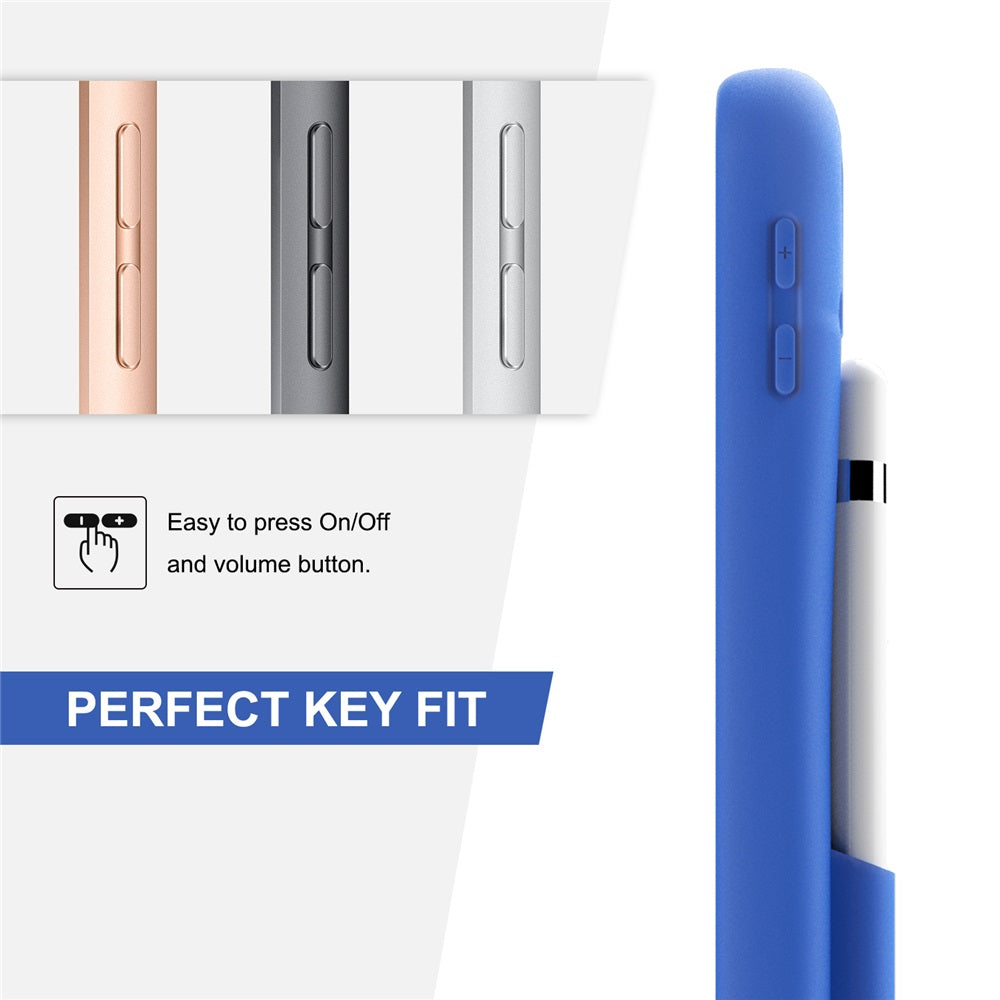 Shock Wave Kickstand Case Anti-Fall Protection With Pencil Holder+Cap For New iPad 7 10.2inch(2019)-Blue
