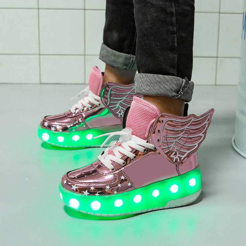 Kids LED Light Up Shoes High top Dancing Sneakers for Boys Girls-Pink