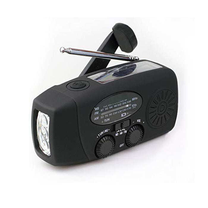 Weather Radio Hand Crank Self Powered Solar Emergency Radios With LED Flashlight-Black