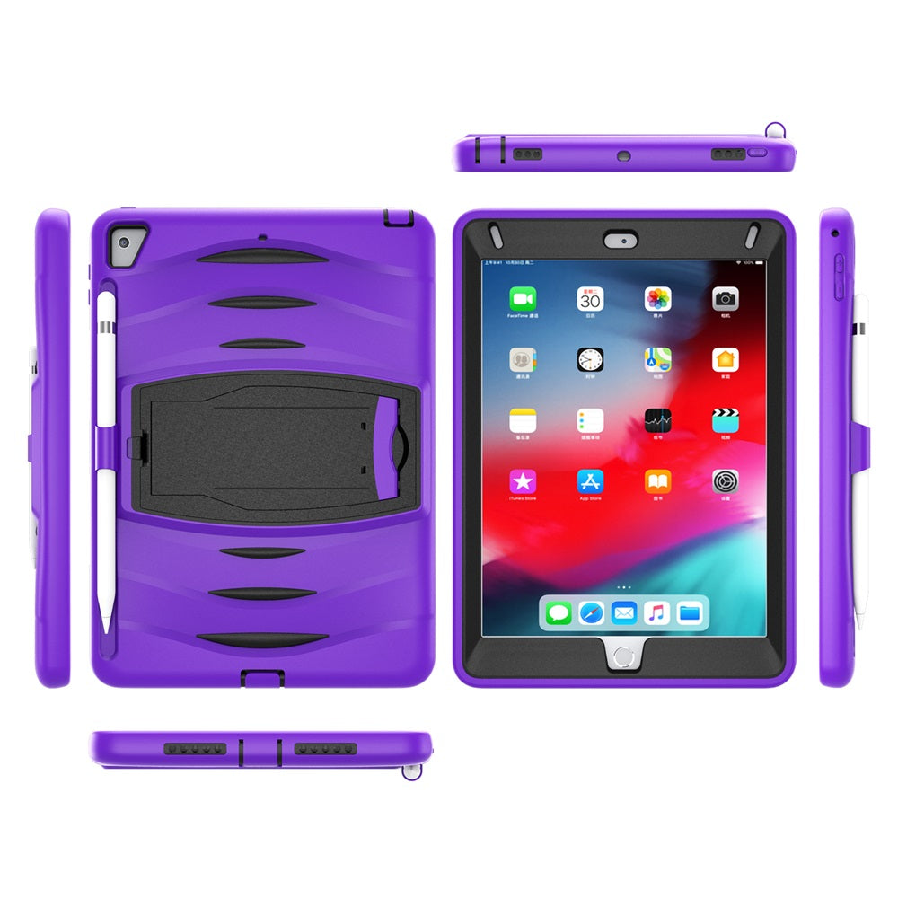 Shock Wave Kickstand Case Anti-Fall Protection With Pencil Holder For 9.7inch iPad 5/iPad 6/iPad Air2/iPad Pro9.7-Purple