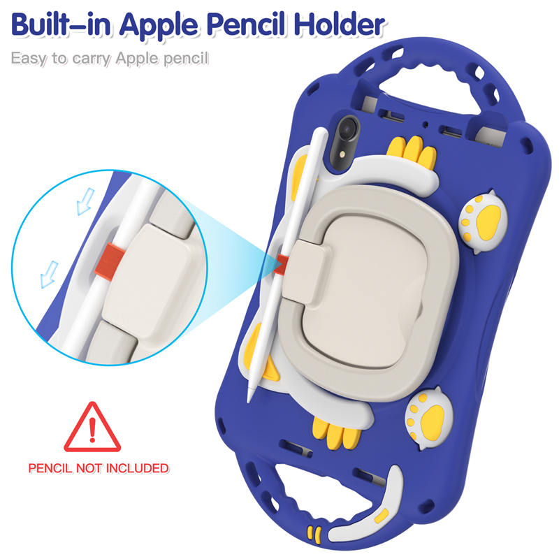 CatB Silicone Case For iPad Mini 6 Shockproof Shoulder Strap Handle Stand-Dark Blue