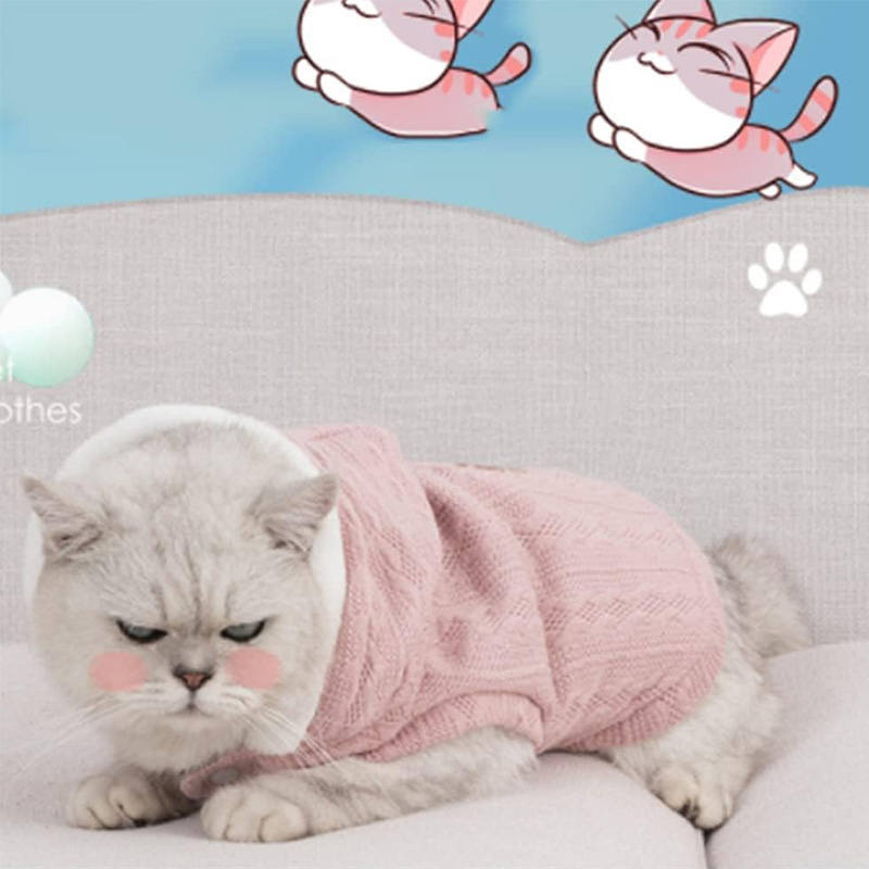 Cat Sweater with Hats Dog Hoodies Puppy Winter Coat Cold Weather Clothes-Pink