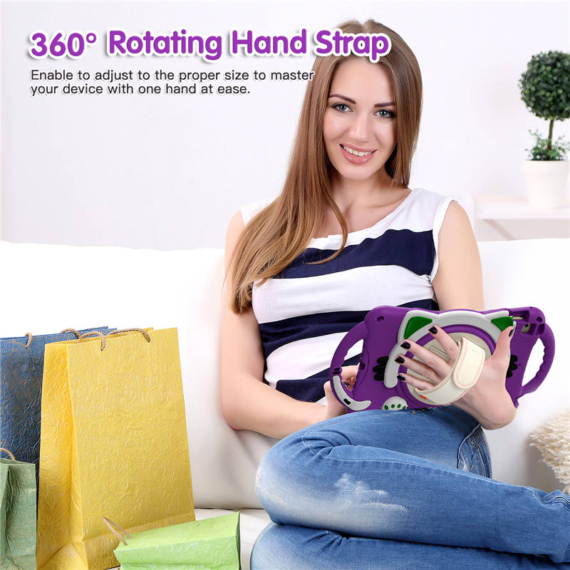 CatA iPad Silicone Case For iPad Mini 5 4 3 2 1 Built-in Handle Stand With a Strap-Purple