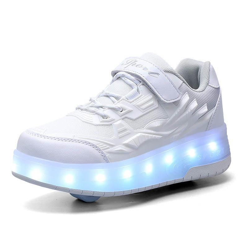 Kids Roller Skates Light up Shoes with Double Wheel for Girls Boys Birthday Gift-Q7-White