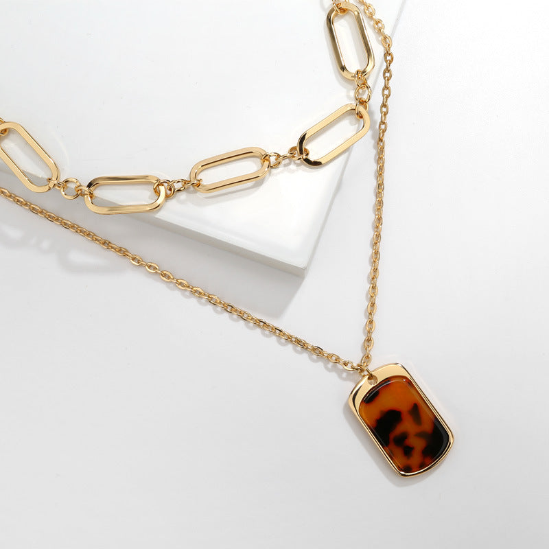 Leopard Print Pendant Necklace Paper Clip Clavicle Chain for Women
