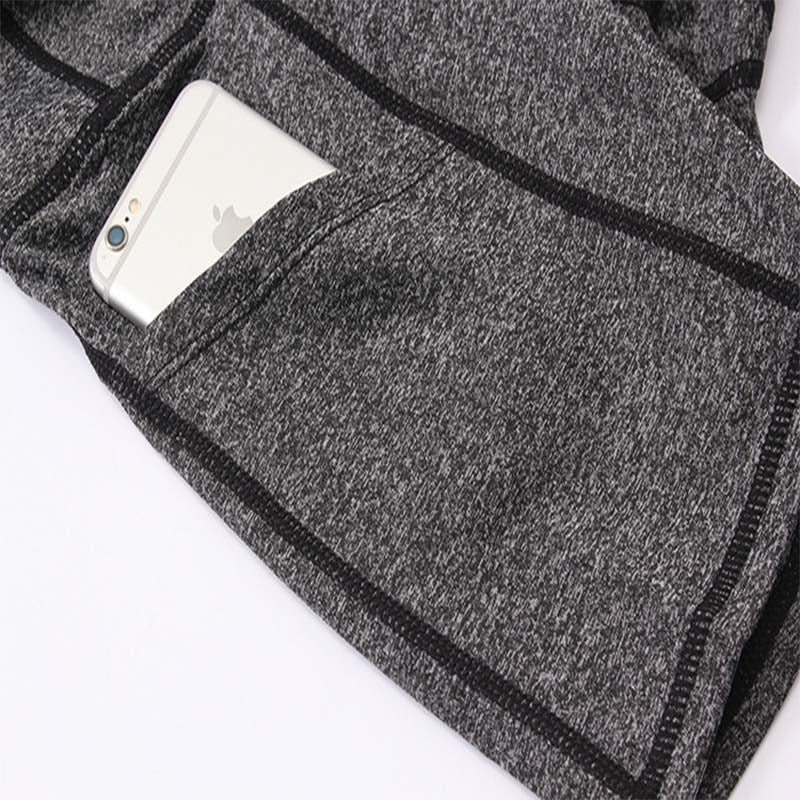 Women Yoga Shorts With Pockets High Waist Running Fitness Leggings Sports Quick Drying Tight Pants 2049-Gray