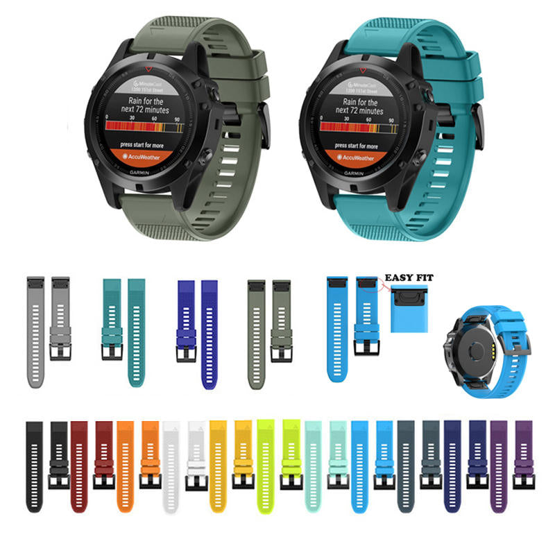 26mm Width Easy Fit Soft Silicone Watch Strap For Garmin Fenix 5X/5X Plus/6X/6X Pro/3/3 HR Black Steel Buckle-Yellow