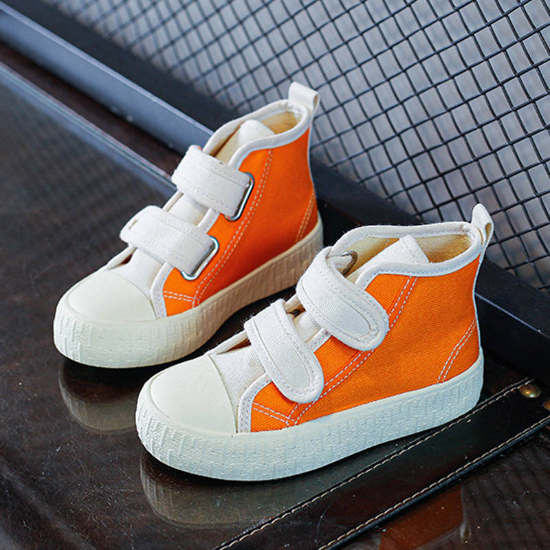 Unisex-Child Canvas Sneakers High Top Velcro Closure Boots-Orange
