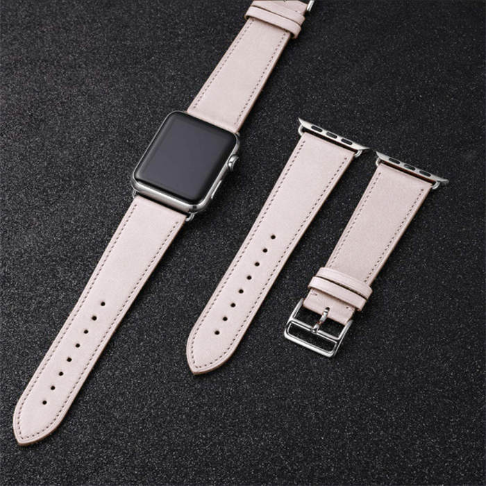 Genuine Leather Replacement Watch Band For iWatch Series SE/6/5/4/3/2/1-White