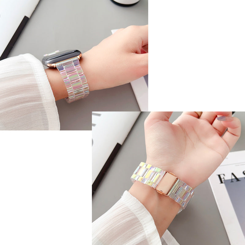 Colorful Acrylic Watch Band Lightweight Metal Buckle for Apple Watch-Rose